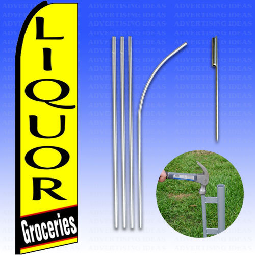Feather Flag Swooper Advertising Flag Banner Sign 15′ Tall Kit LIQUOR GROCERIES