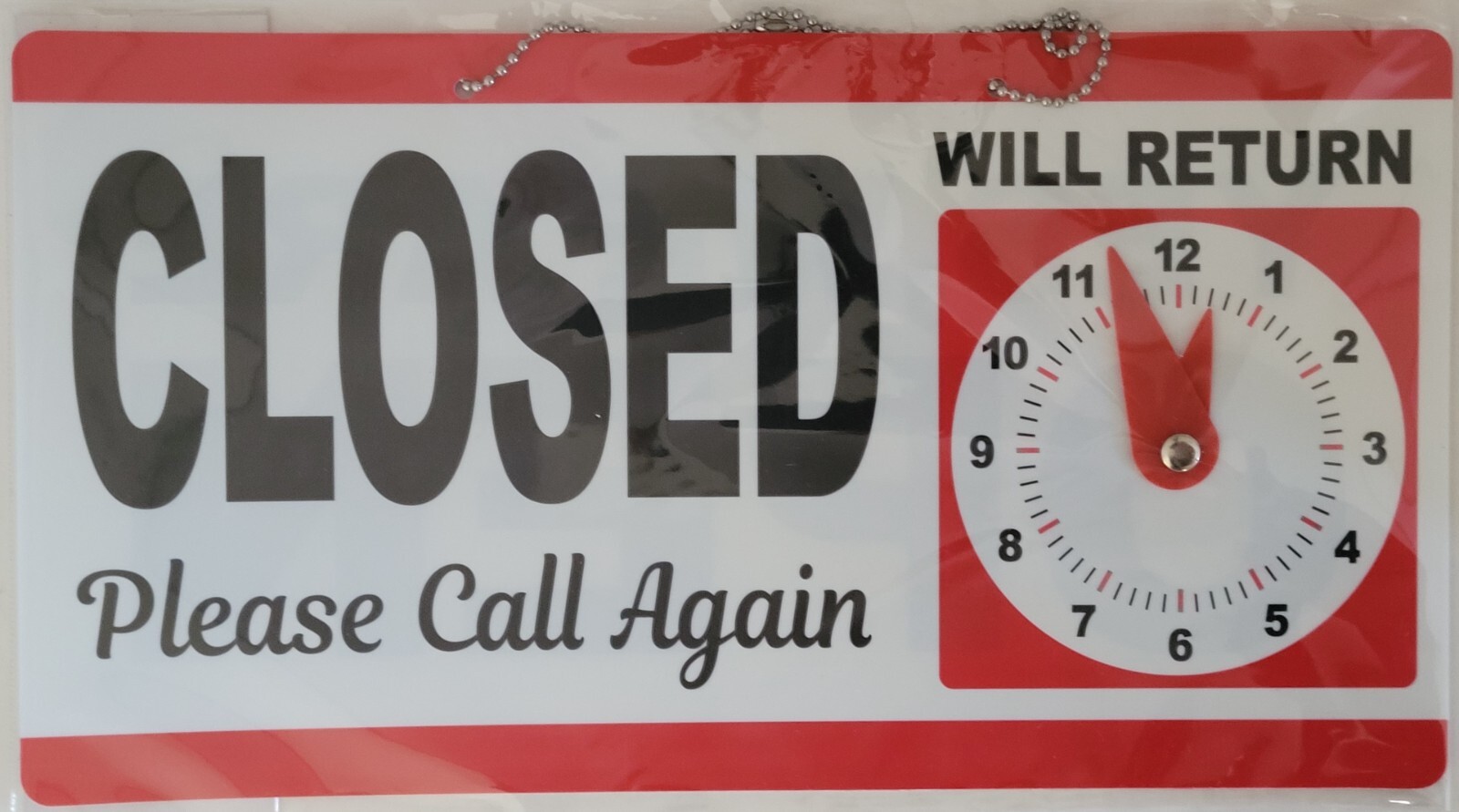 Business Sign OPEN CLOSED with RETURN CLOCK Store Signs 11.5″ x 6″ Red Trim