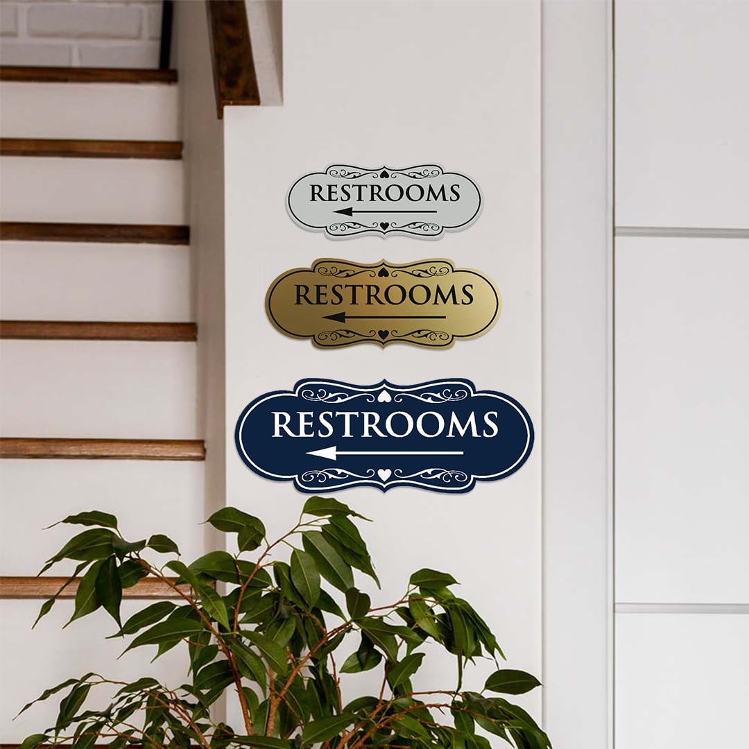 Black Designer Restrooms Left Arrow Sign Durable Wall Door Signage Large