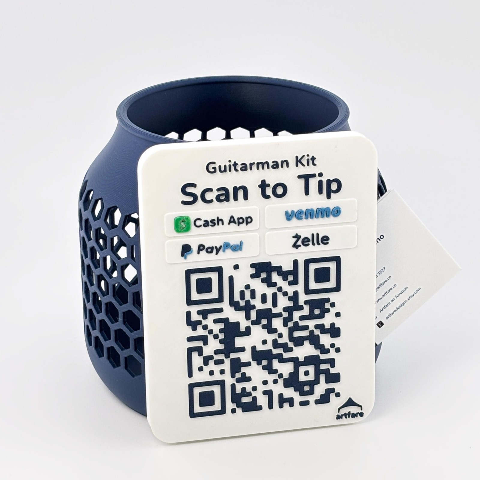 Compact Tip Jar – Cash & Digital Tipping with Business Card Holder -Artfare Mini