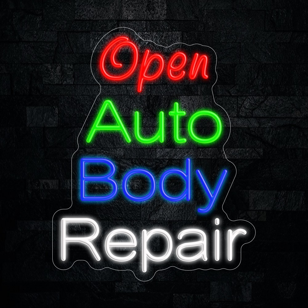 Auto Body Repair Open LED Neon Sign 16″L x 20″H #25149