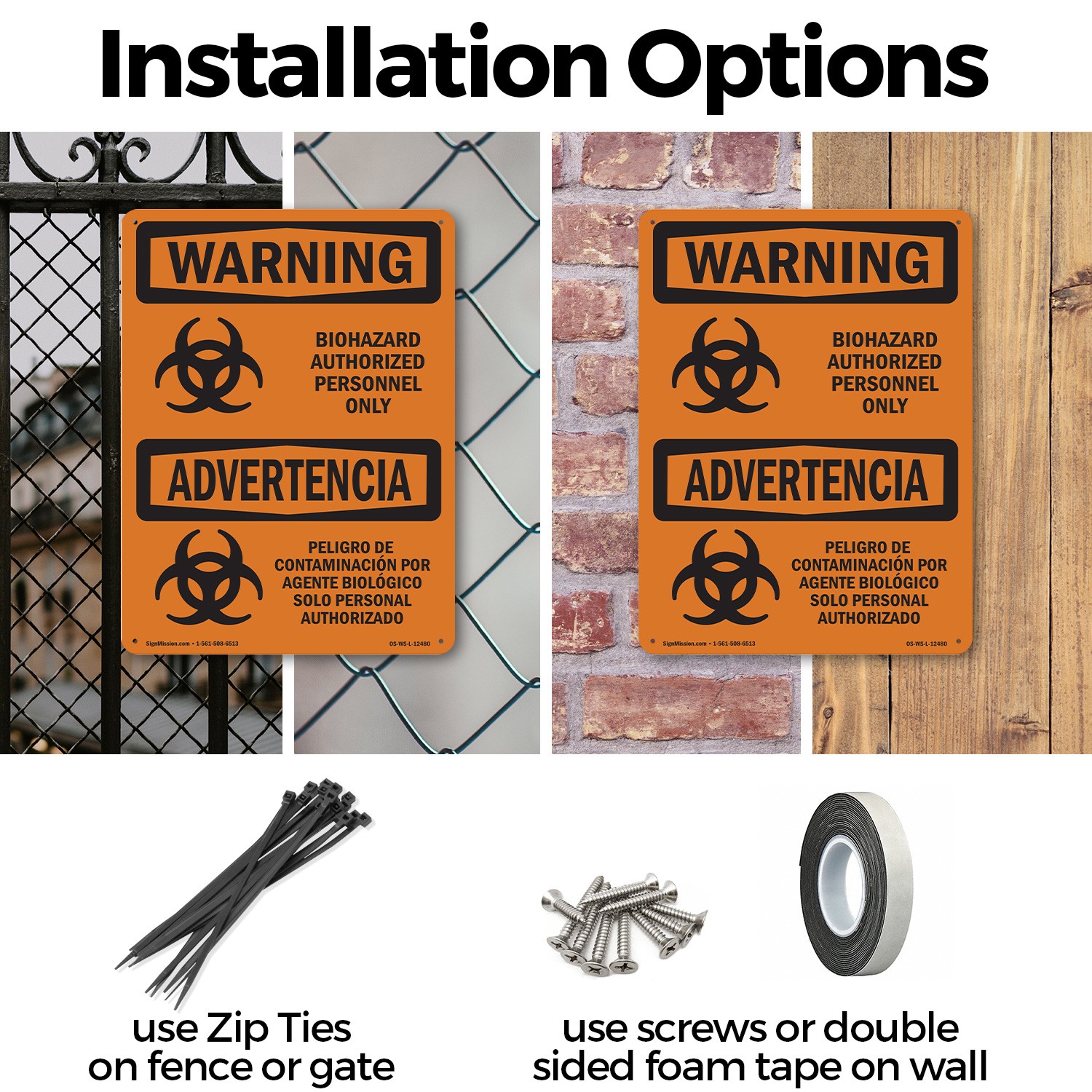 Biohazard Authorized Personnel Bilingual OSHA WARNING Sign, Decal 5 or 10 Pack