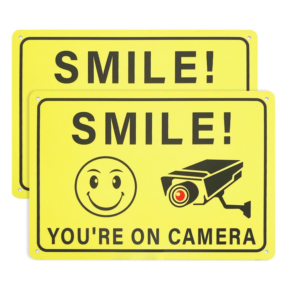 2 Pack Smile You Are on Camera Sign Aluminum Outdoor Security Sign Yellow