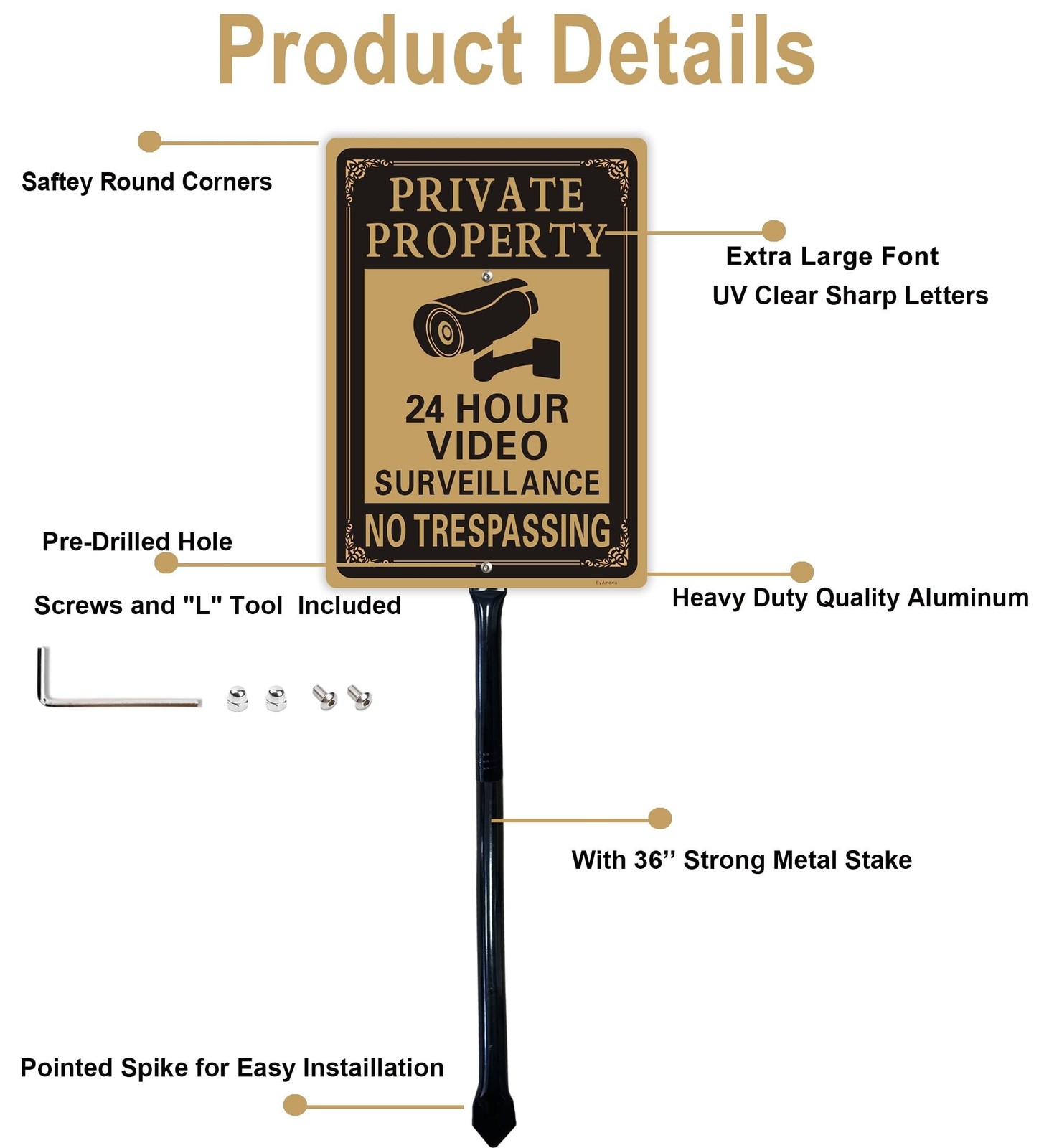 2 Pack Private Property No Trespassing Signs 14×10 Metal Stakes Aluminum