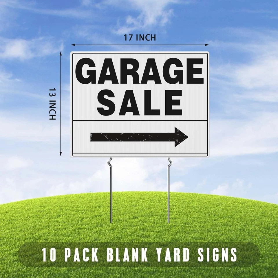 10 Pack Blank Yard Signs with Stakes,Yard Sale Signs with Arrow Stickers, 17″ x