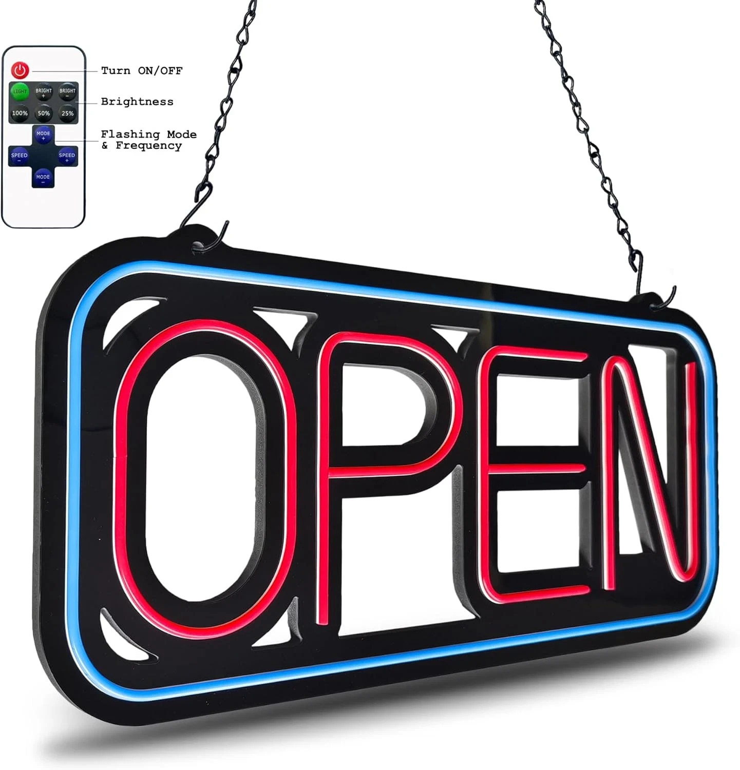 Bright LED Open Sign for Business – 32×16 Inch with Remote & Flashing Mode