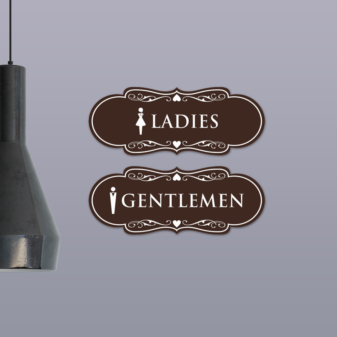 Designer Ladies and Gentlemen Figurines Restroom Signs (Set of 2)