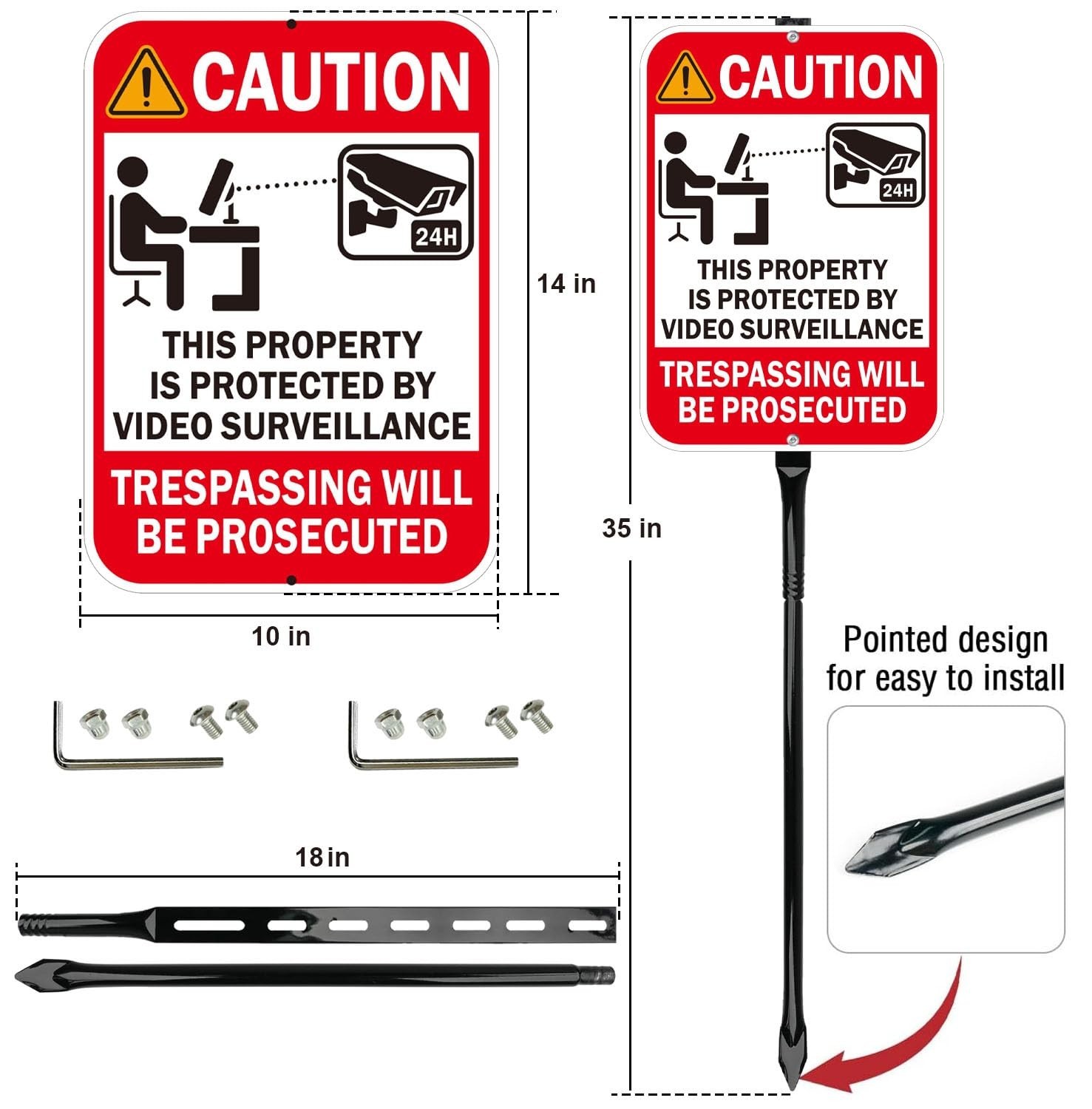 2-Pack Security Warning Signs with Metal Stakes, 14×10 Inches, CCTV Monitoring,