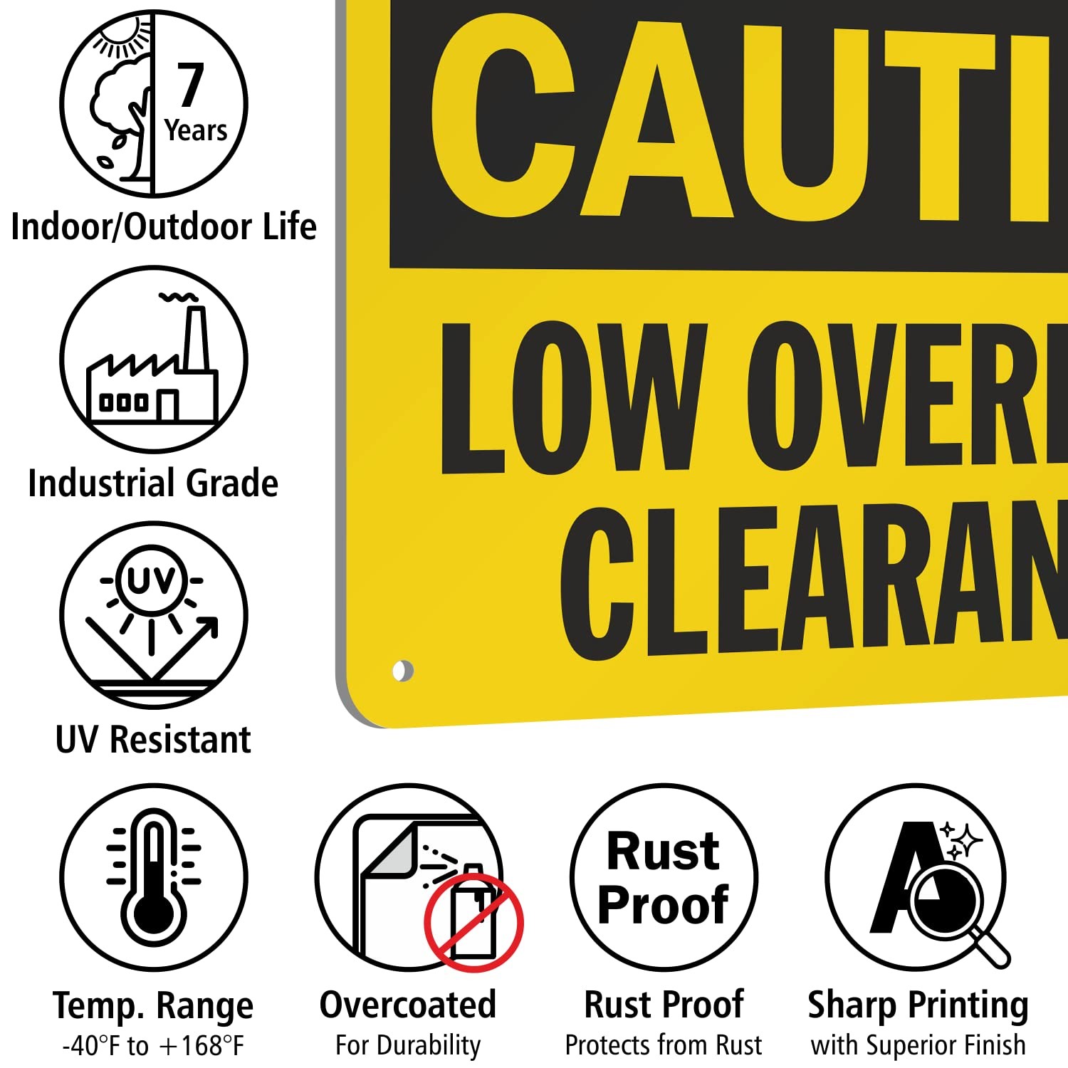 Aluminum Caution Low Overhead Clearance Black Yellow Sign 7×10 Inch