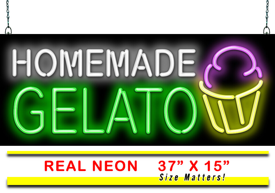 Homemade Gelato Neon Sign Jantec 37″ x 15″ Frozen Treat Ice Cream Topping