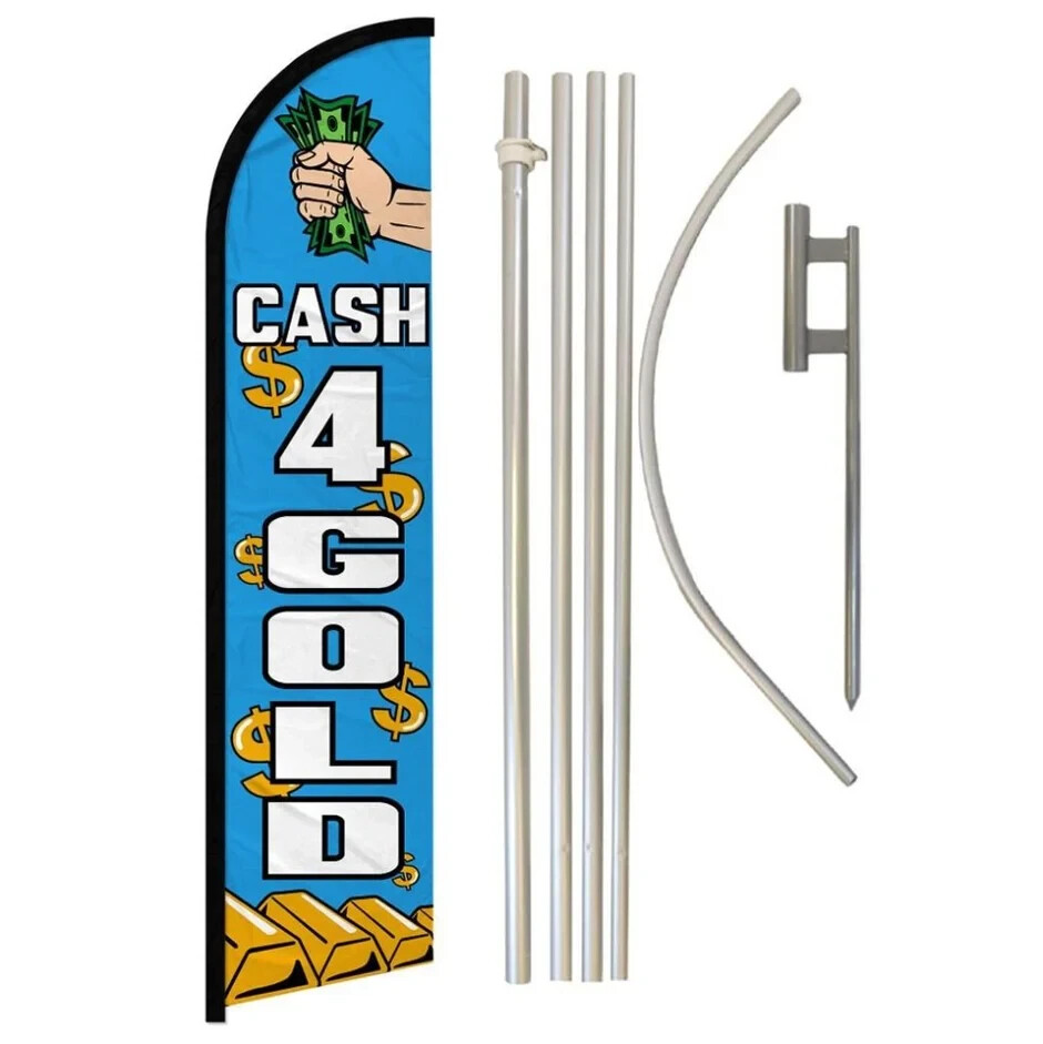 Cash 4 Gold Windless Full Curve Advertising Banner Flag & Pole Kit