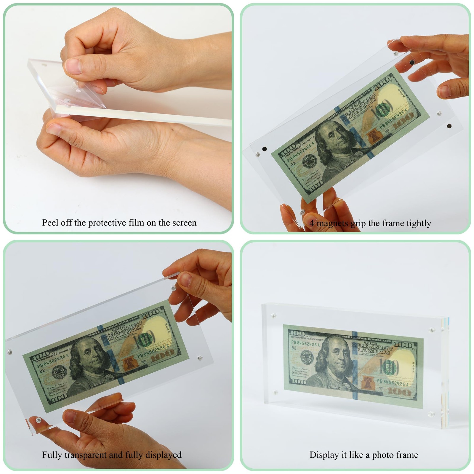 Dollar Bill Frame Display Acrylic Holder 3.9X7.8Inch 1 Pcs