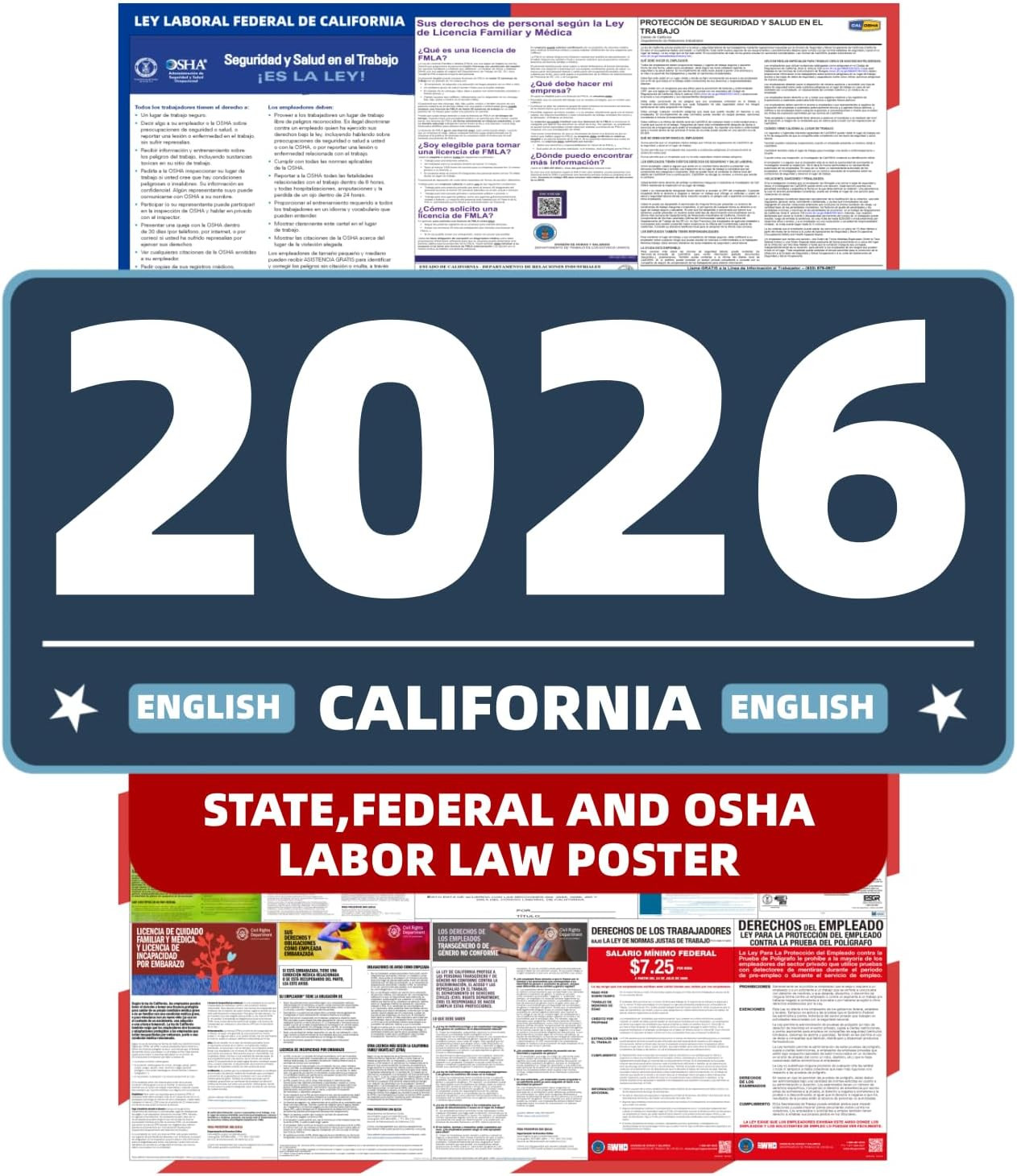 2026 California State and Federal Labor Laws Poster – OSHA Compliant UV Waterpro