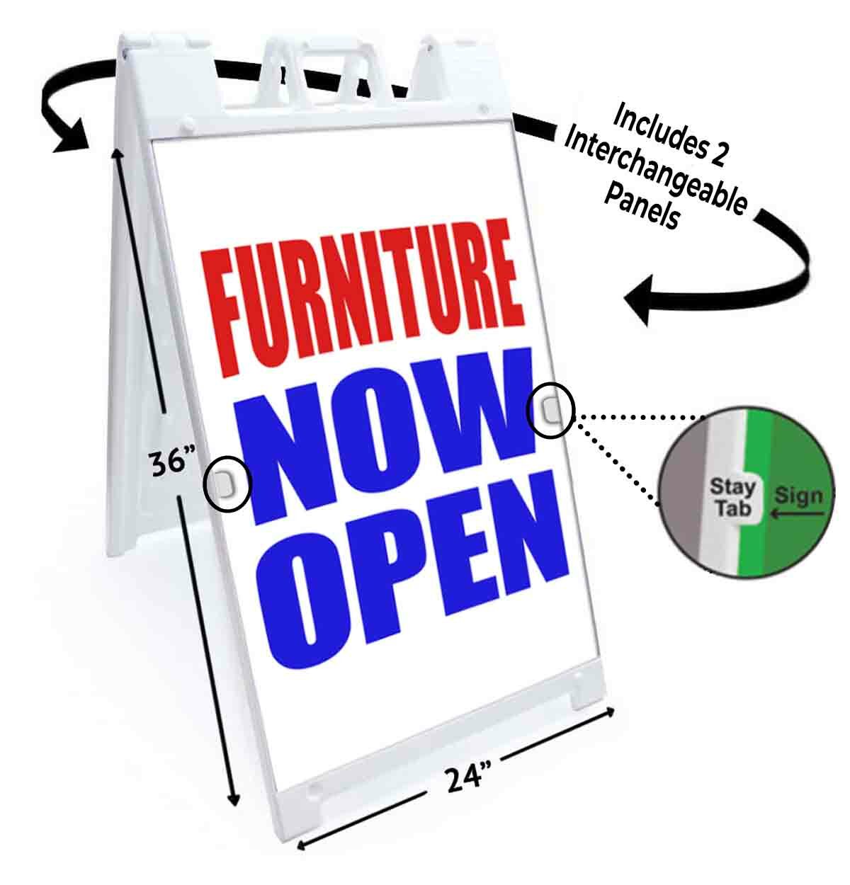 FURNITURE NOW OPEN Signicade 24×36 Aframe Sidewalk Sign Banner Decal SOFA TABLE