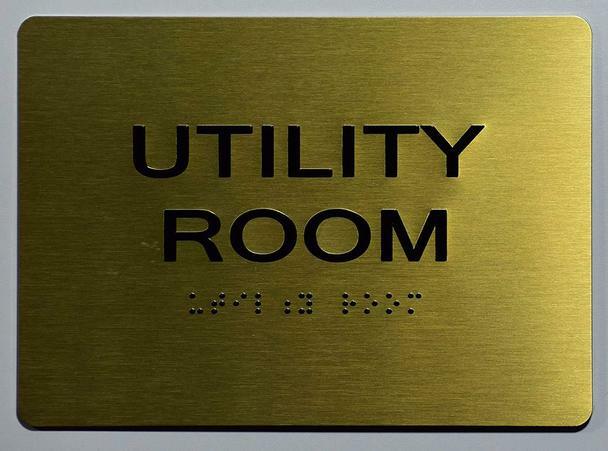 Utility Room Sign With Braille and Raised Letters (Aluminum, Gold Size 5×7)