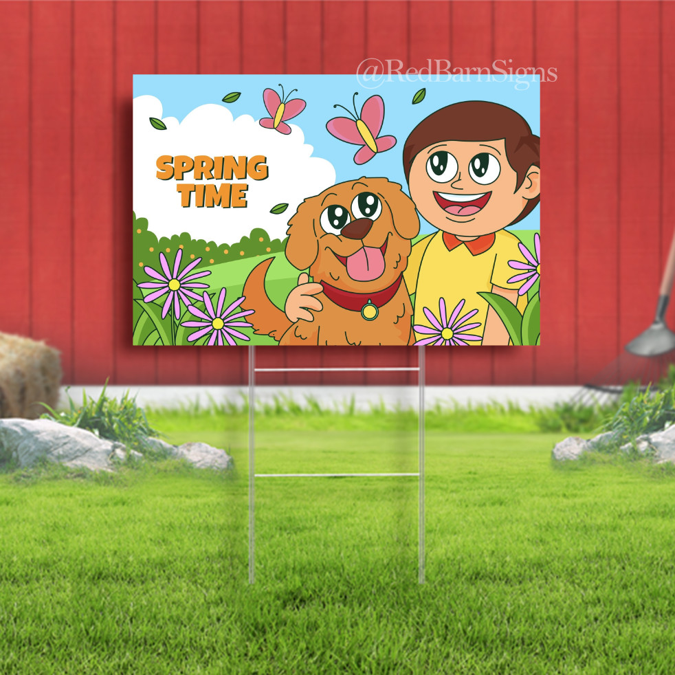 Hello Spring Time 005 One-Sided Yard Sign with Metal Stakes
