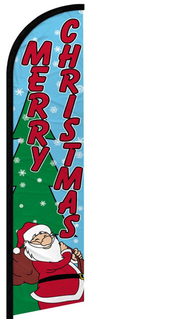 MERRY CHRISTMAS Windless Swooper Feather Flag 2.5×11.5 ft Tall Banner Sign bf