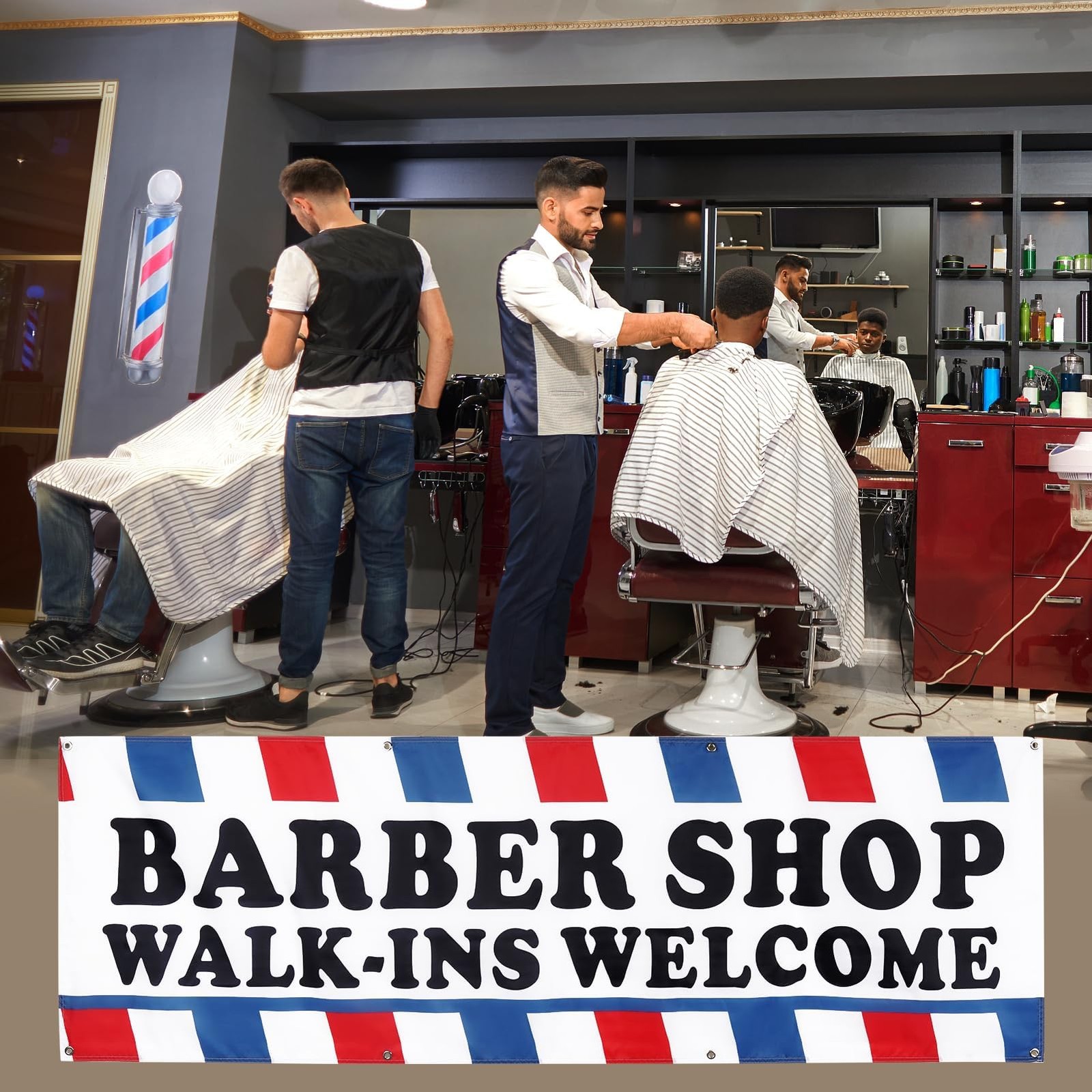 Decorniqu 2×6 ft BARBER SHOP WALK INS WELCOME Banner