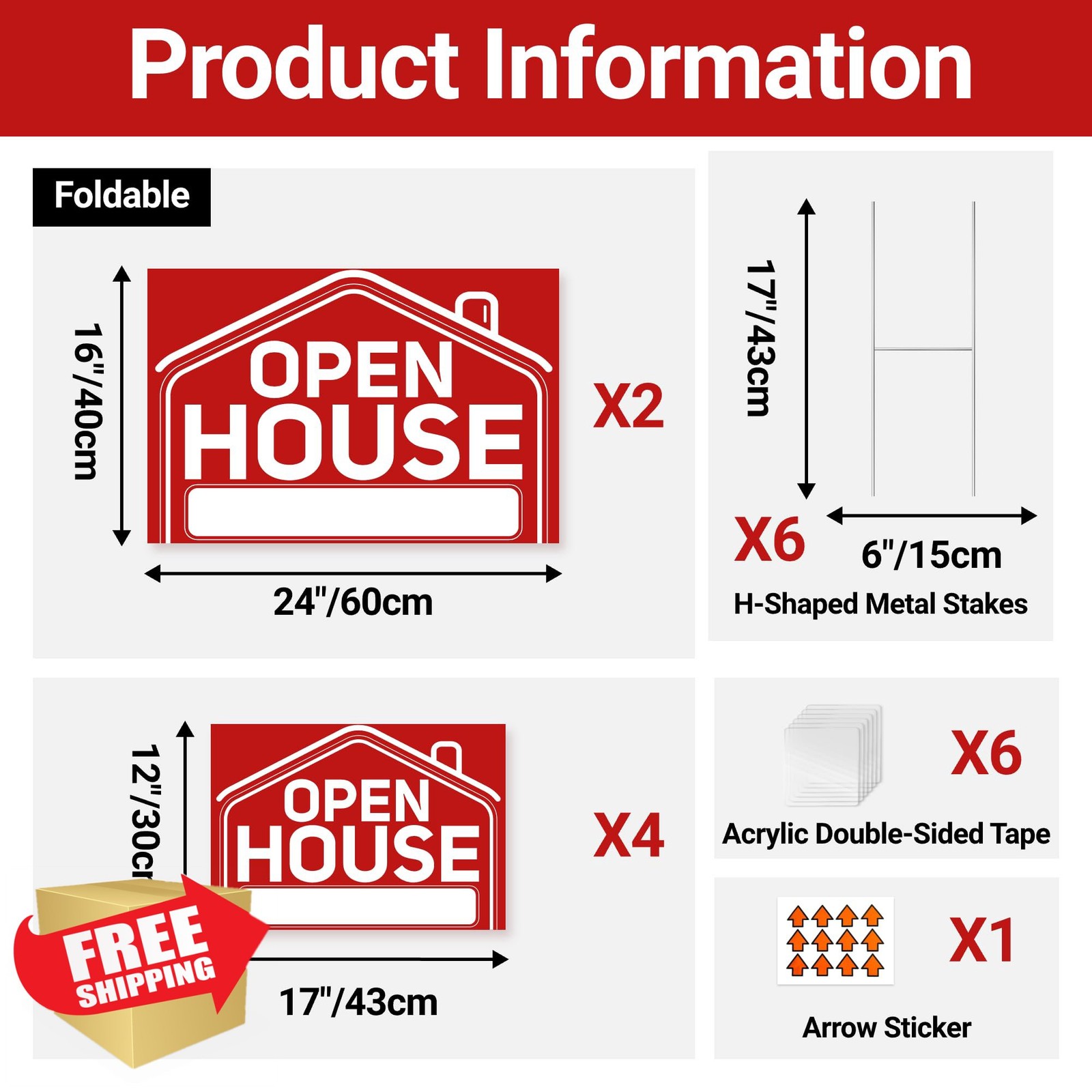 ComboJoy Open House Signs 2x 24″, 4x 17″
