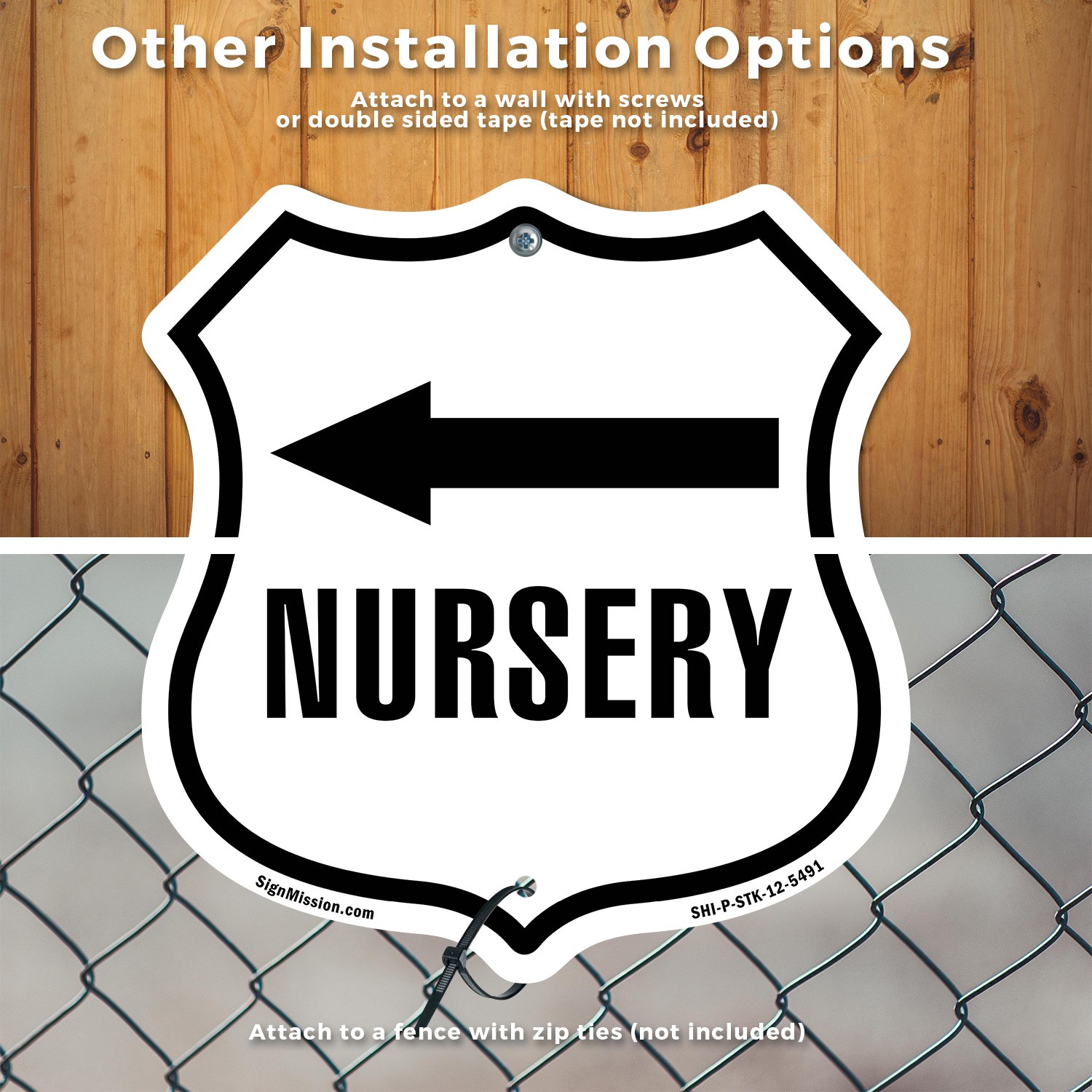 Nursery Left Shield Shaped Sign With Stake Weather Resistant Crafted in the USA