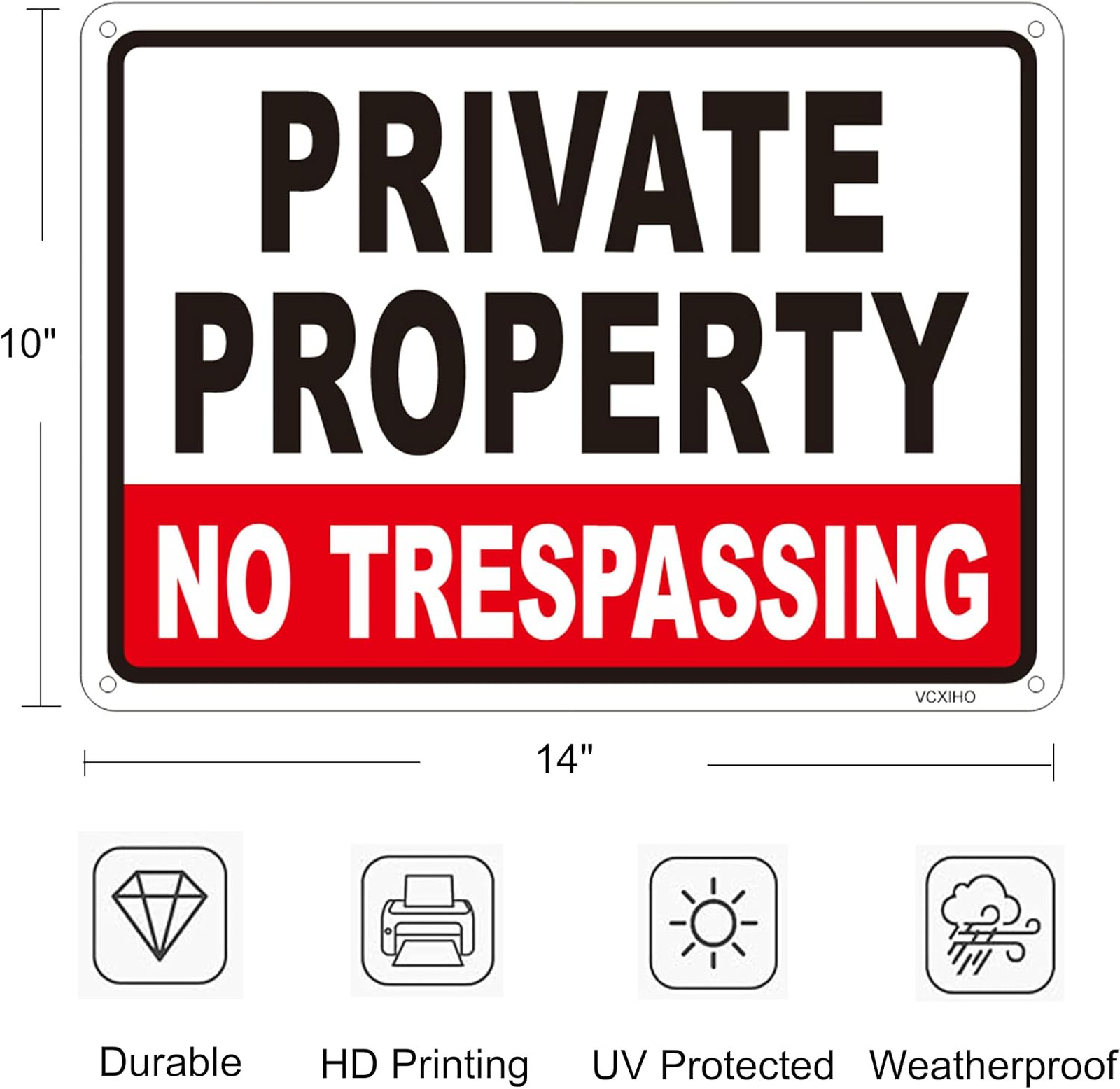 Private Property Sign Metal Large Weatherproof No Trespassing 14×10 Inches