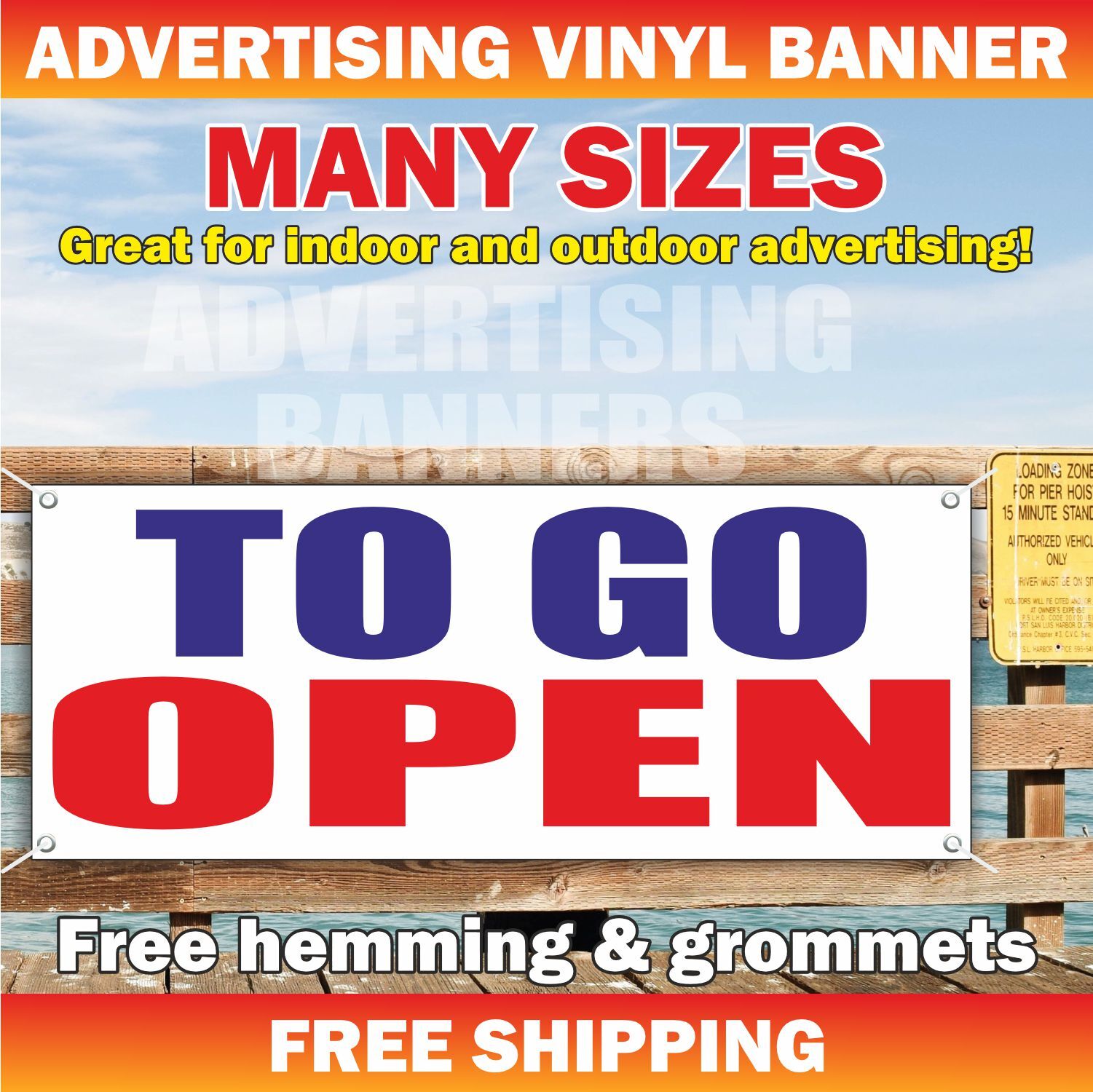 To Go Open Advertising Banner Vinyl Mesh Sign Delivery fast food truck pizza