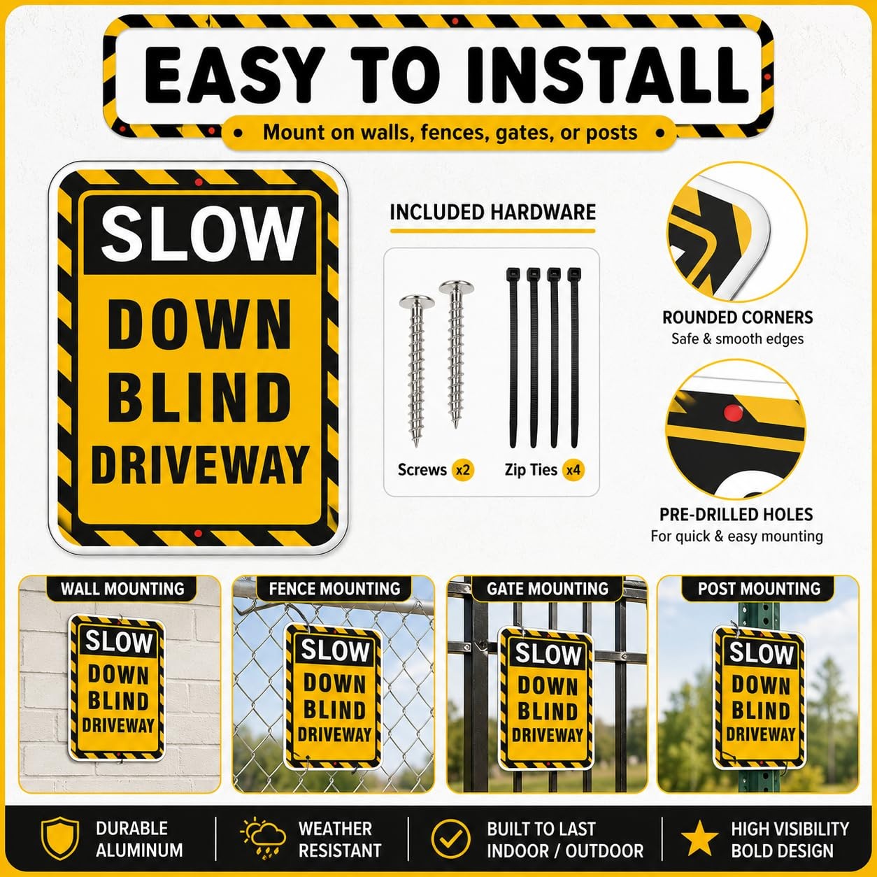 2 Pack Slow Sign 18×12 inch (Slow Blind Driveway)