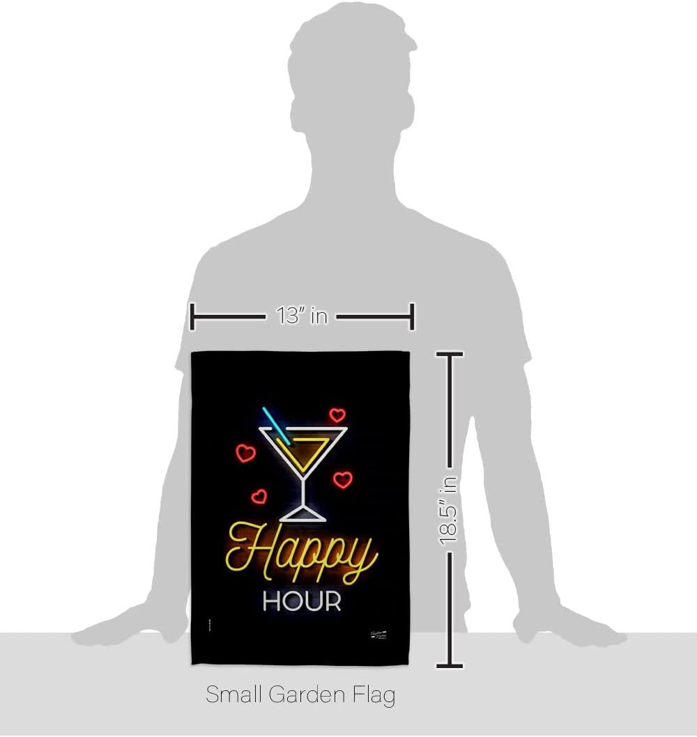 Neon Happy Hour Garden Flag – Beverages Party Drinks Celebrate Fun Summer Beach