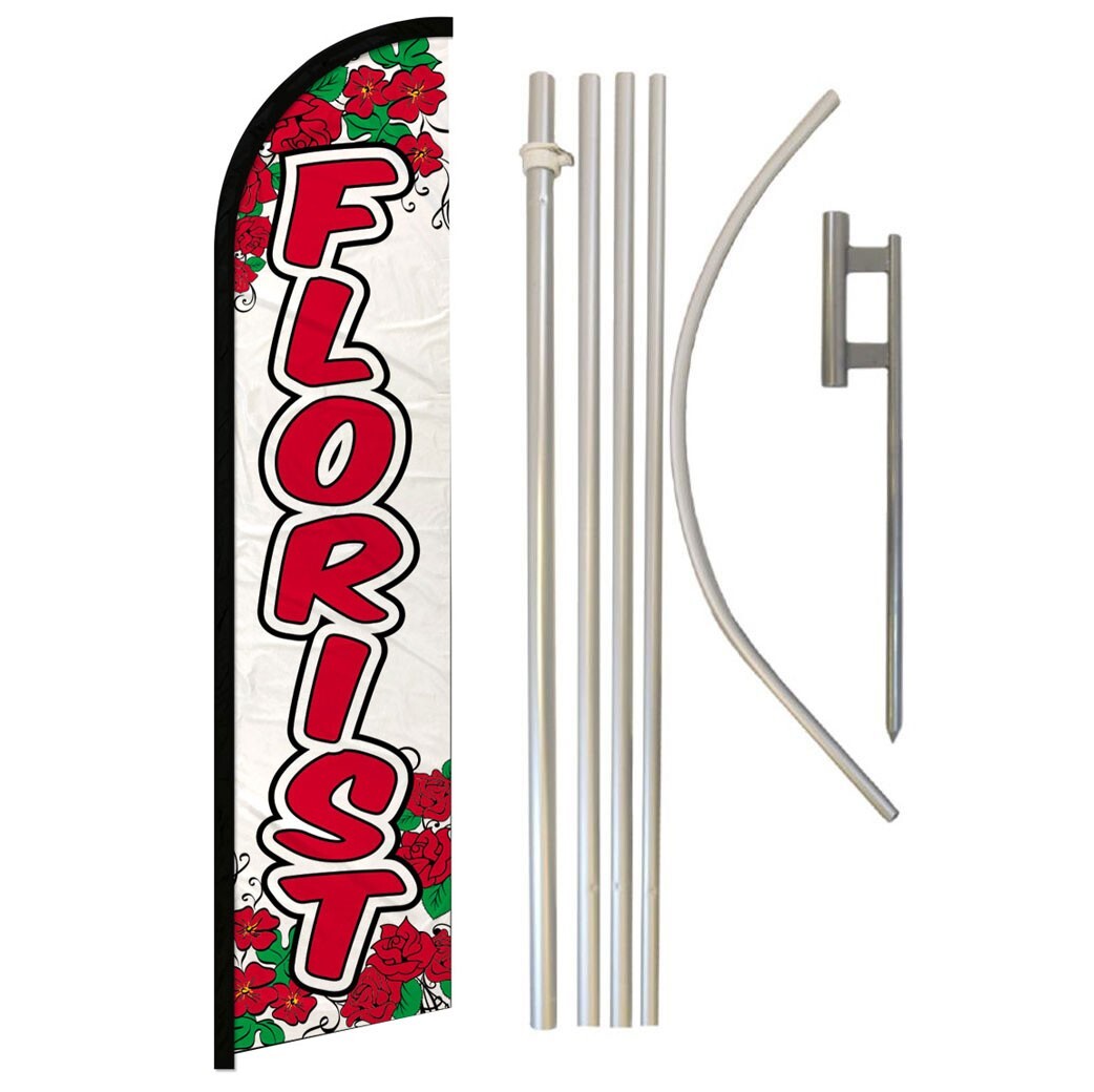 Florist Windless Banner Swooper Advertising Flag Pole Kit Flower Shop Florist