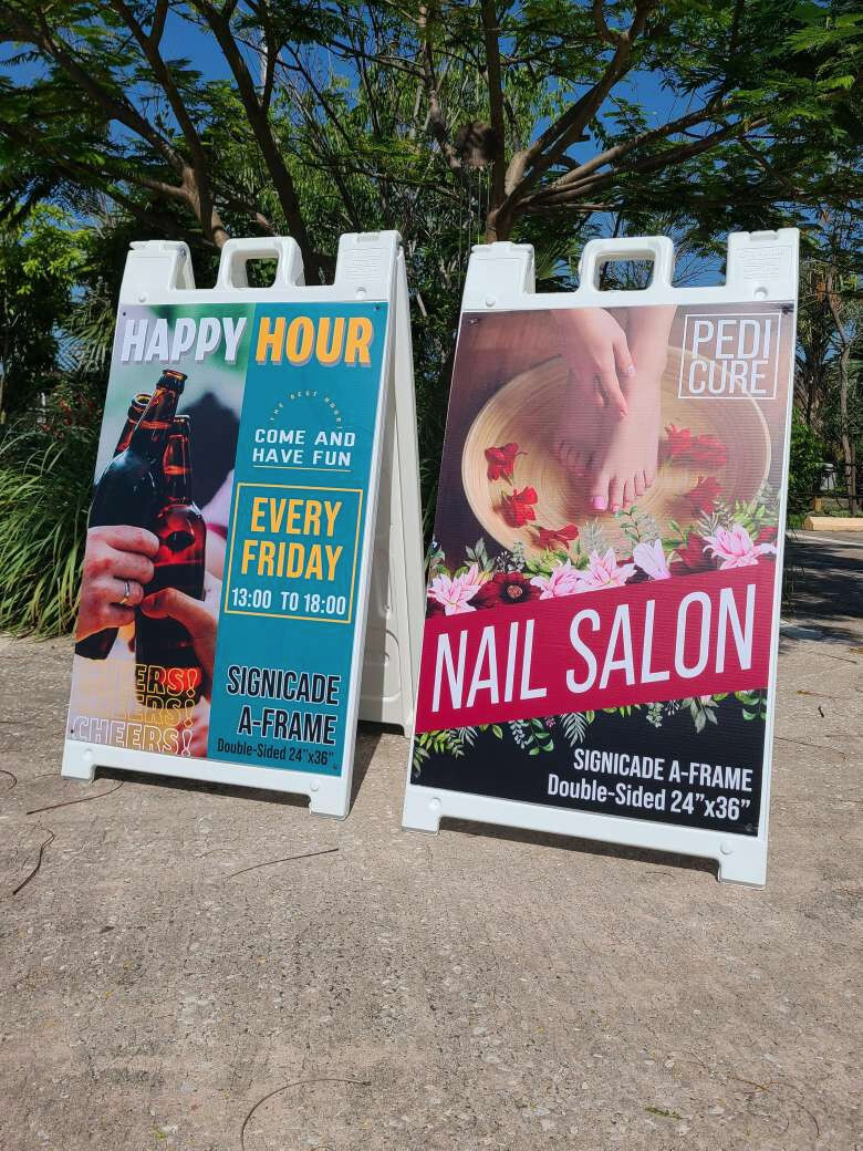 Signicde A-Frame Sidewalk Sign & 2 Plastic Sign Panels 24”x36” Custom Printed