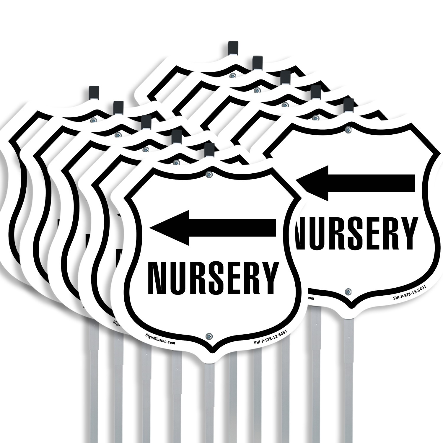 Nursery Left Shield Shaped Sign With Stake Weather Resistant Crafted in the USA