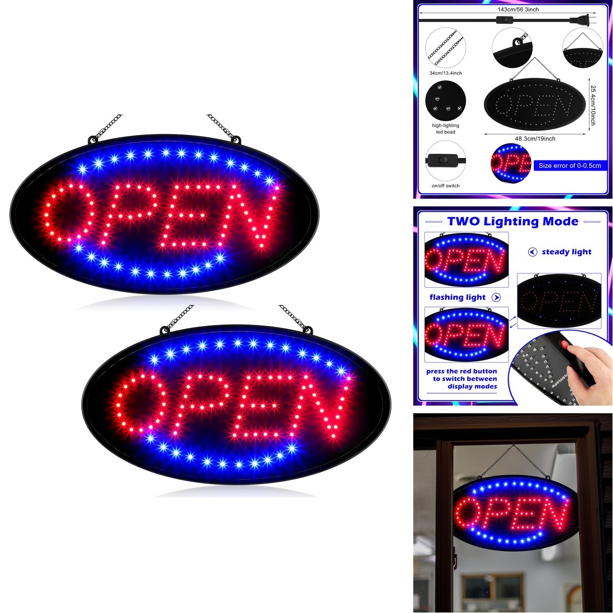 Vihose 2 Pack Led Open Sign For Business 19X10 Neon Open Sign Ultra Bright High