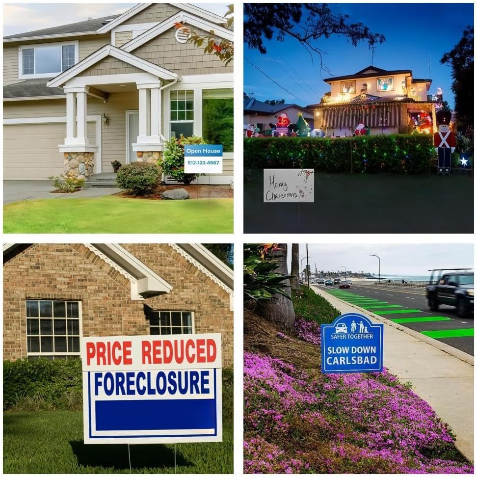 Newflager 10 Pack 18 X 12 Inches White Corrugated Plastic Yard Sign with Metal S