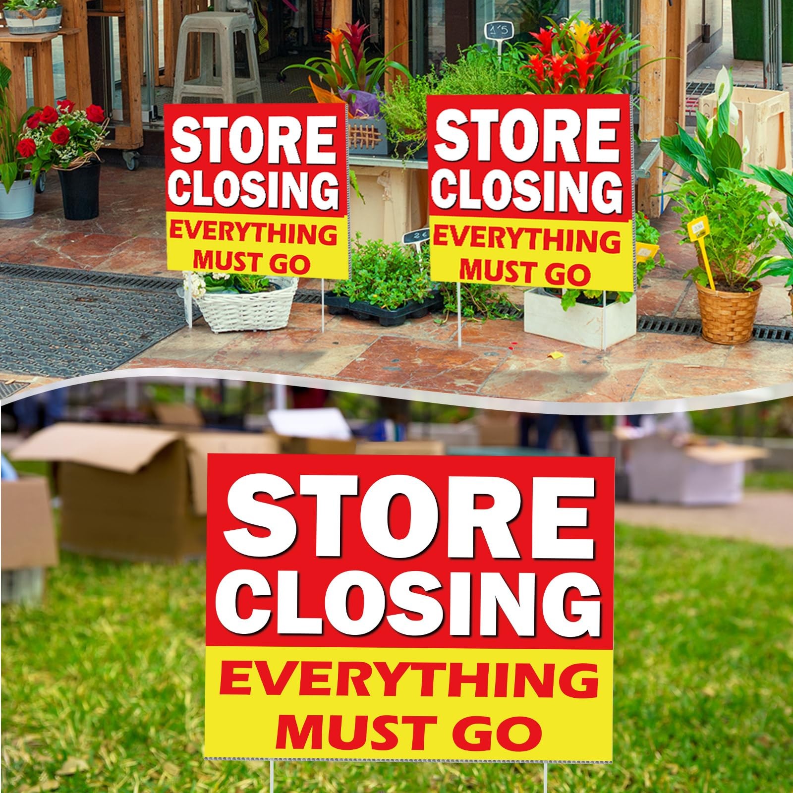 Leinuosen 3 Pcs Store Closing Everything Must Go Yard Signs with 6 Plastic Gr…