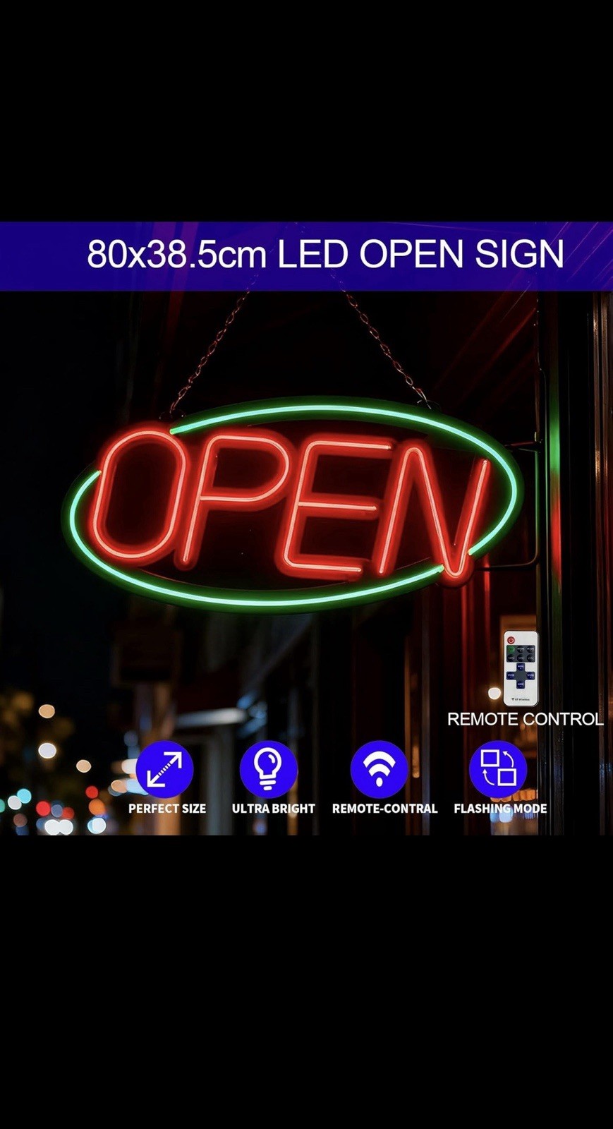 ASBAVA Super Bright LED Open Sign Day or Night (RED and GREEN) 32”x15”
