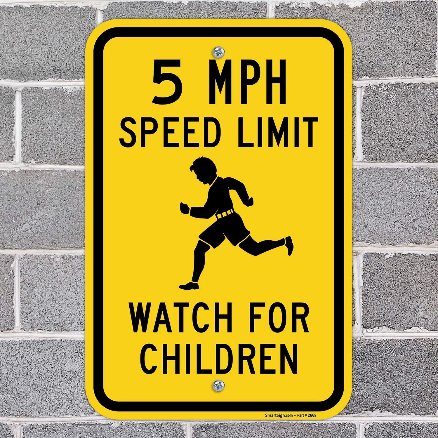 Black Yellow 18×12 Inch 5 MPH Speed Limit Watch For Children Metal Sign 63mil