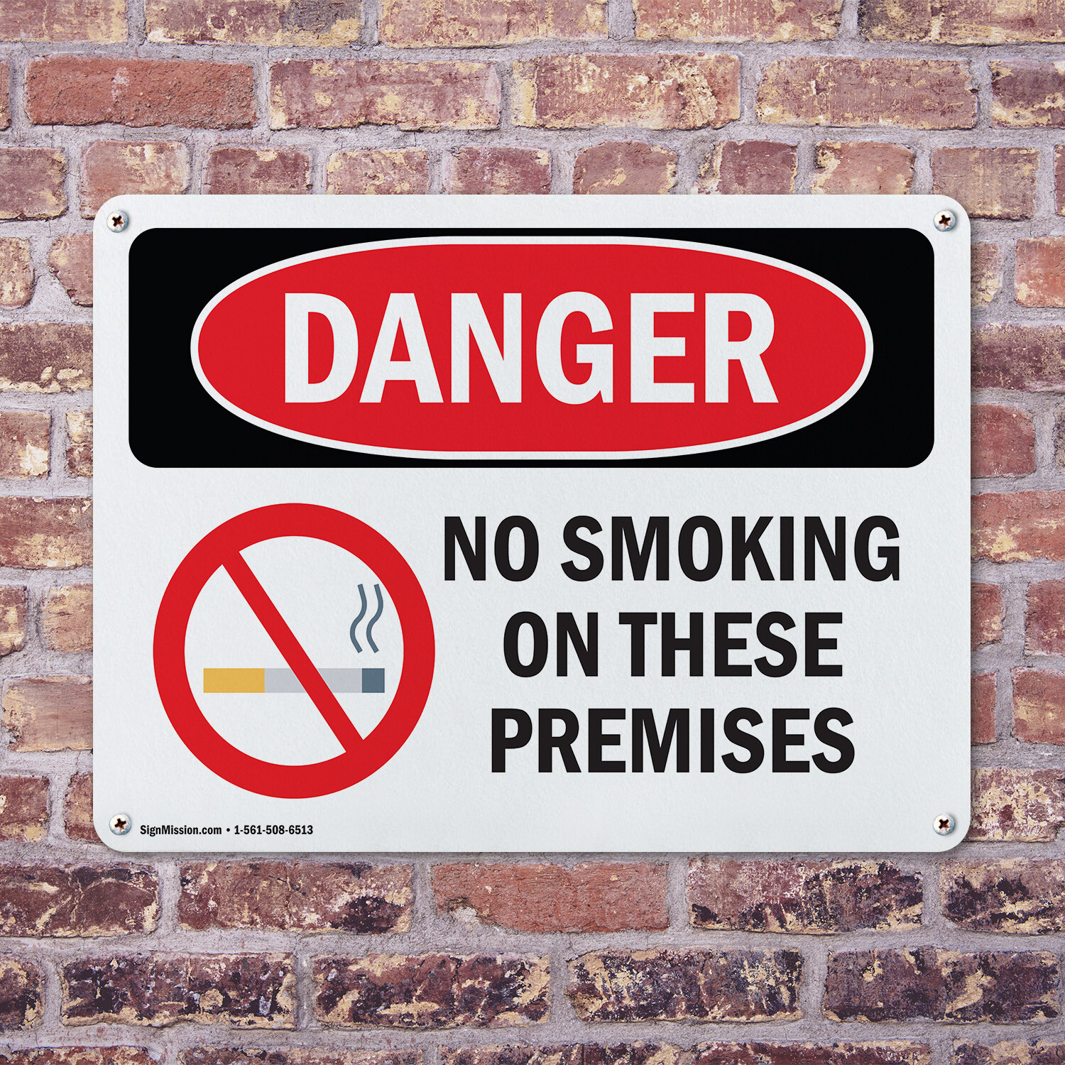 (2 Pack) No Smoking On These Premises OSHA Danger Sign Decal Metal Plastic