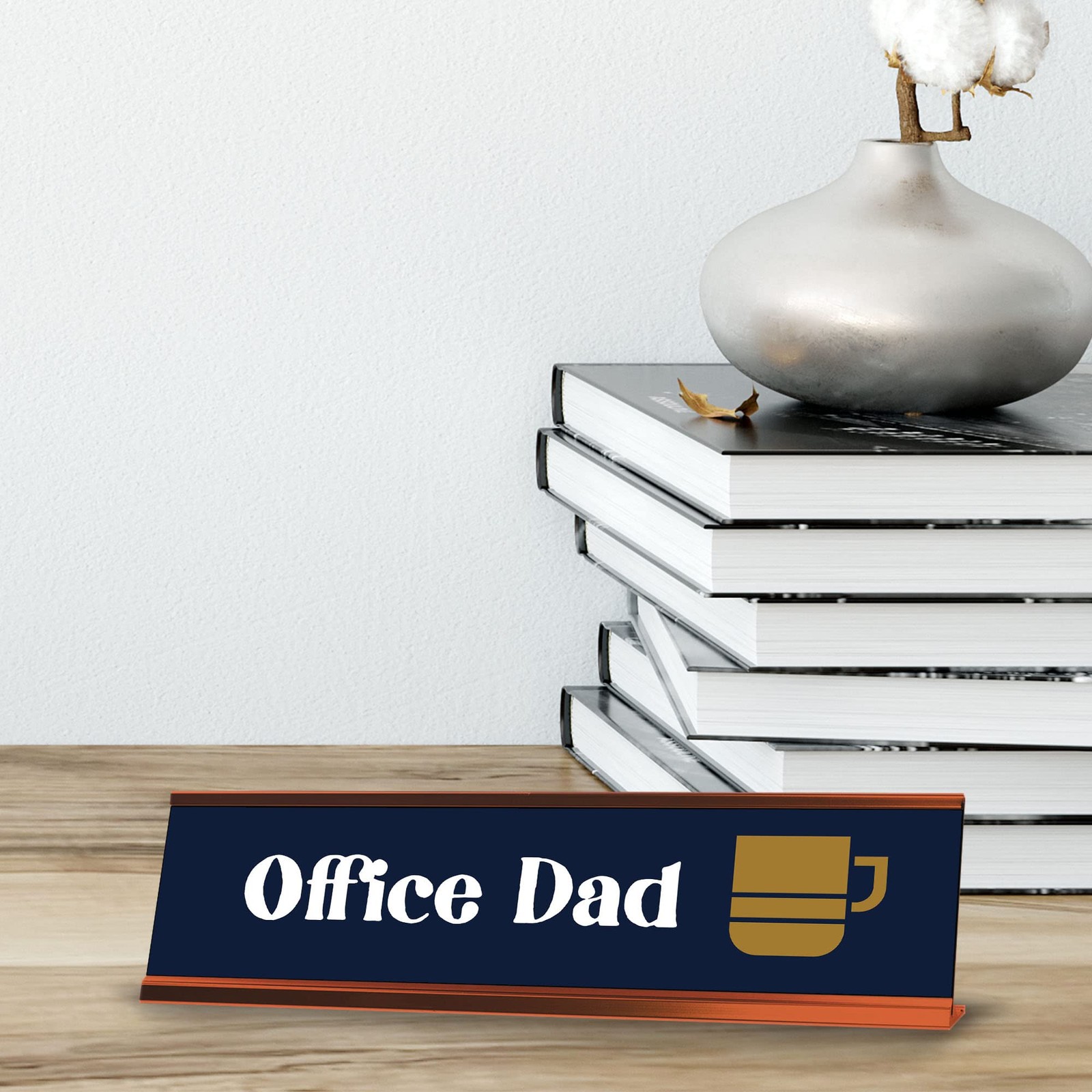 Office Dad, Navy Blue, Gold Frame Desk Sign (2 x 8″)
