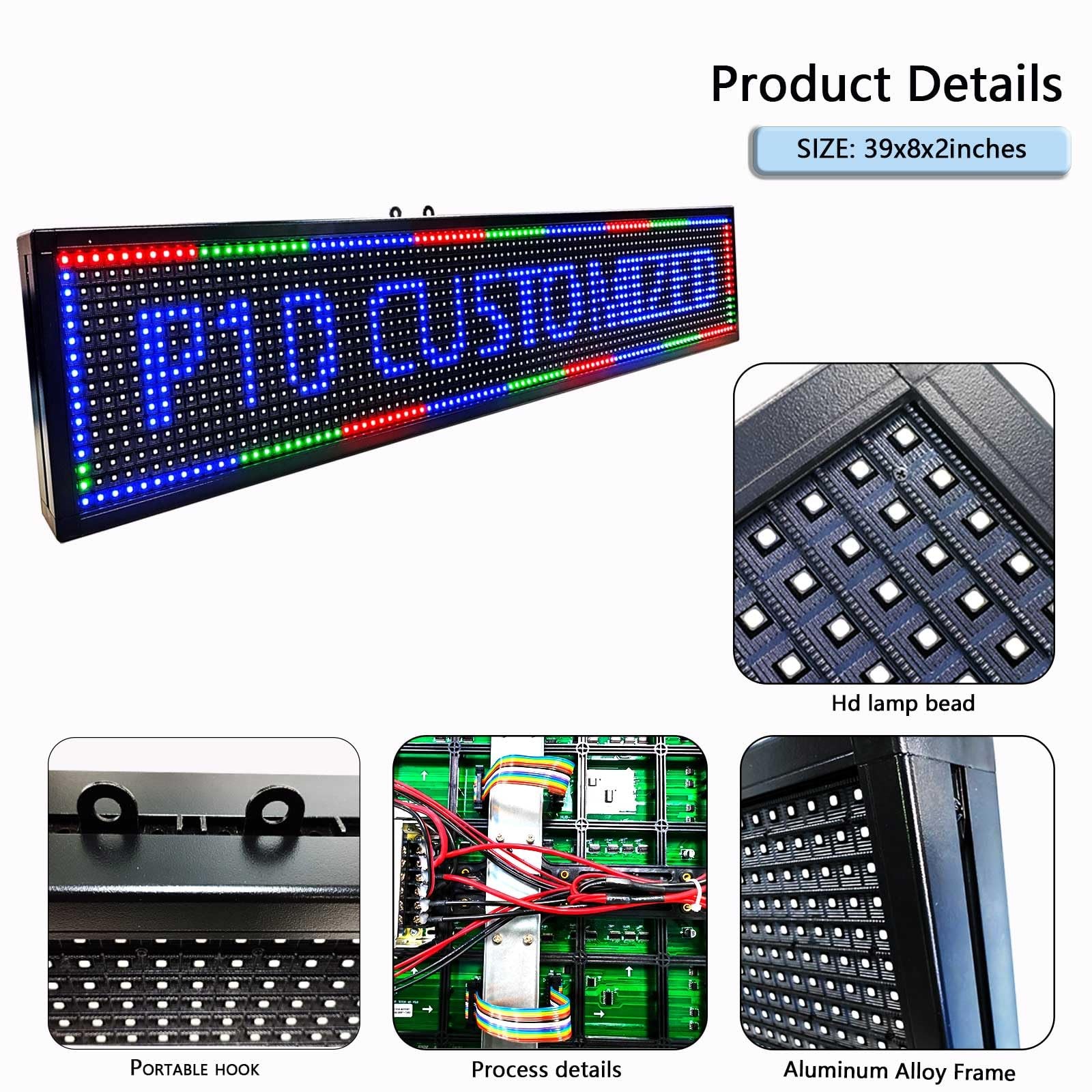 39”x8” Waterproof LED Sign Board – Programmable Full Color with WiFi Control