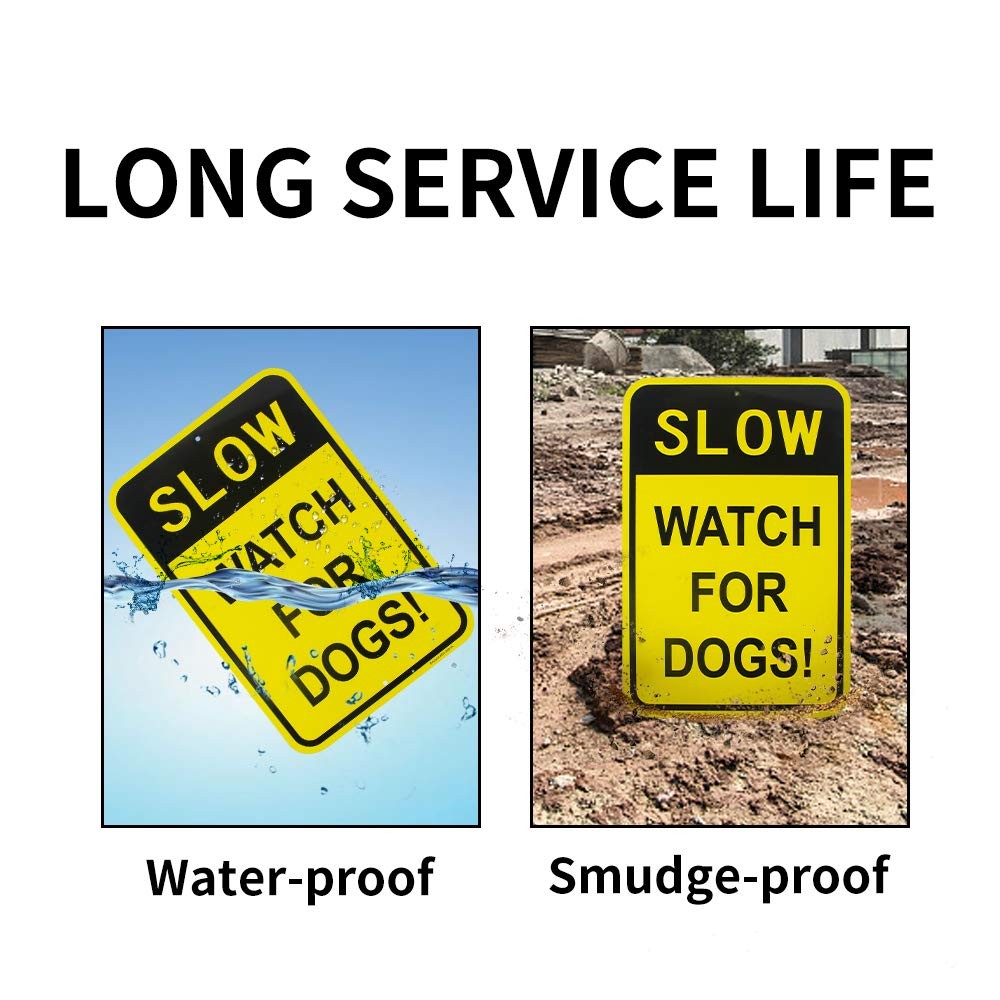 Large Slow Watch For Dogs Sign, 18″x 12″ .04″ Aluminum Reflective Sign Rust Free