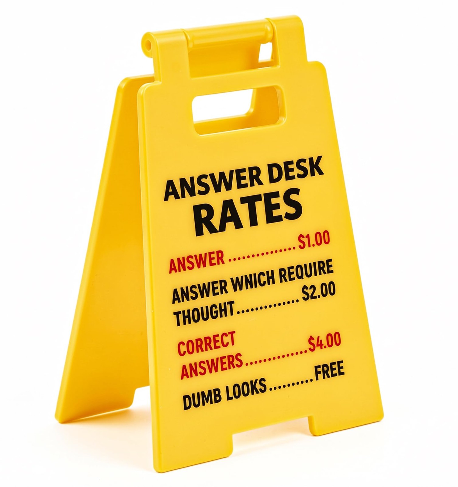 Answer Desk Rates Sign, Answer Desk Rates Yellow Acrylic