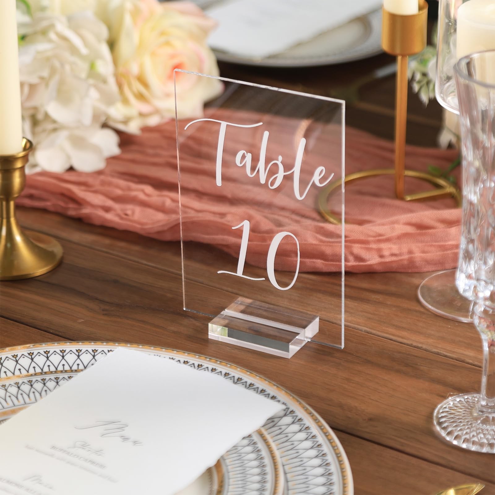 Acrylic Wedding Table Numbers 1-15 with Stands | 4×6 inch Printed Calligraphy…