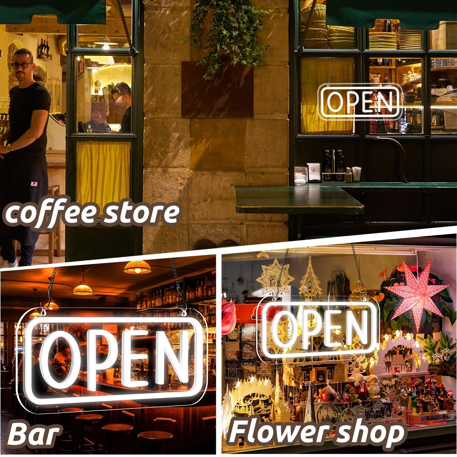 Saysurey LED Open Sign for Business with On/off Switch, 16.8×6.8in Brighter O…