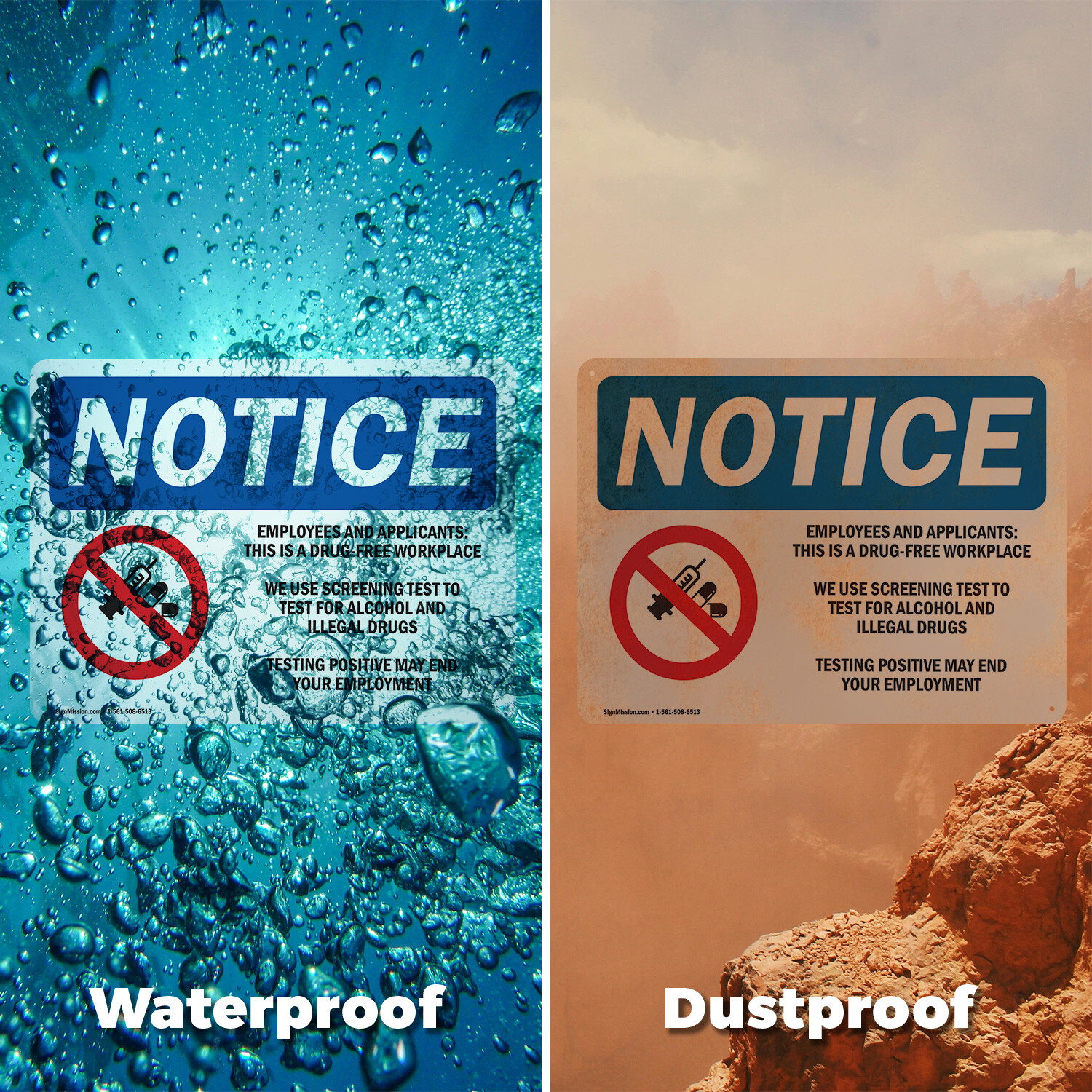 (2 Pack) Drug-Free Workplace OSHA Notice Sign Decal Metal Plastic