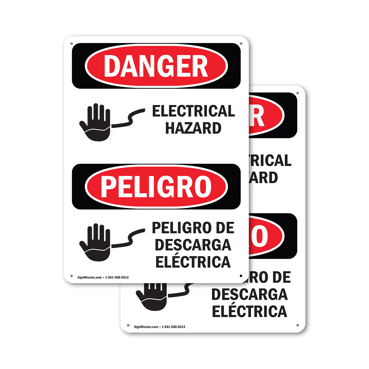 (2 Pack) Electrical Hazard Bilingual OSHA Danger Sign Decal Metal Plastic