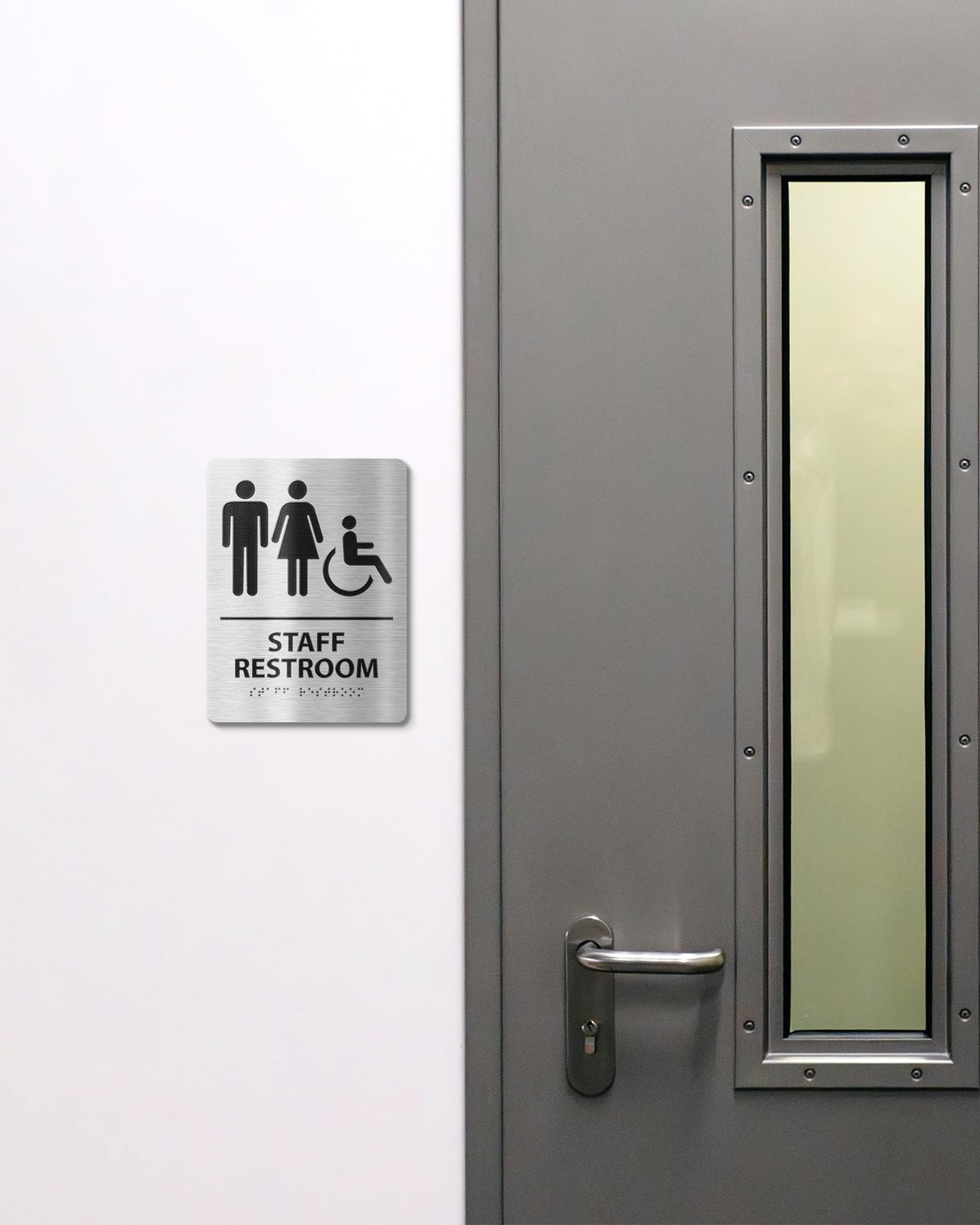 ADA-Compliant Employee Only Restroom Sign with Braille – Modern Aluminum S