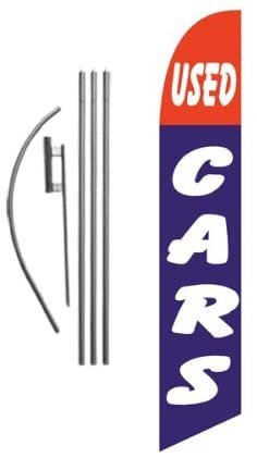 Used Cars Advertising Feather Banner Swooper Flag Sign with Flag Pole Kit and…