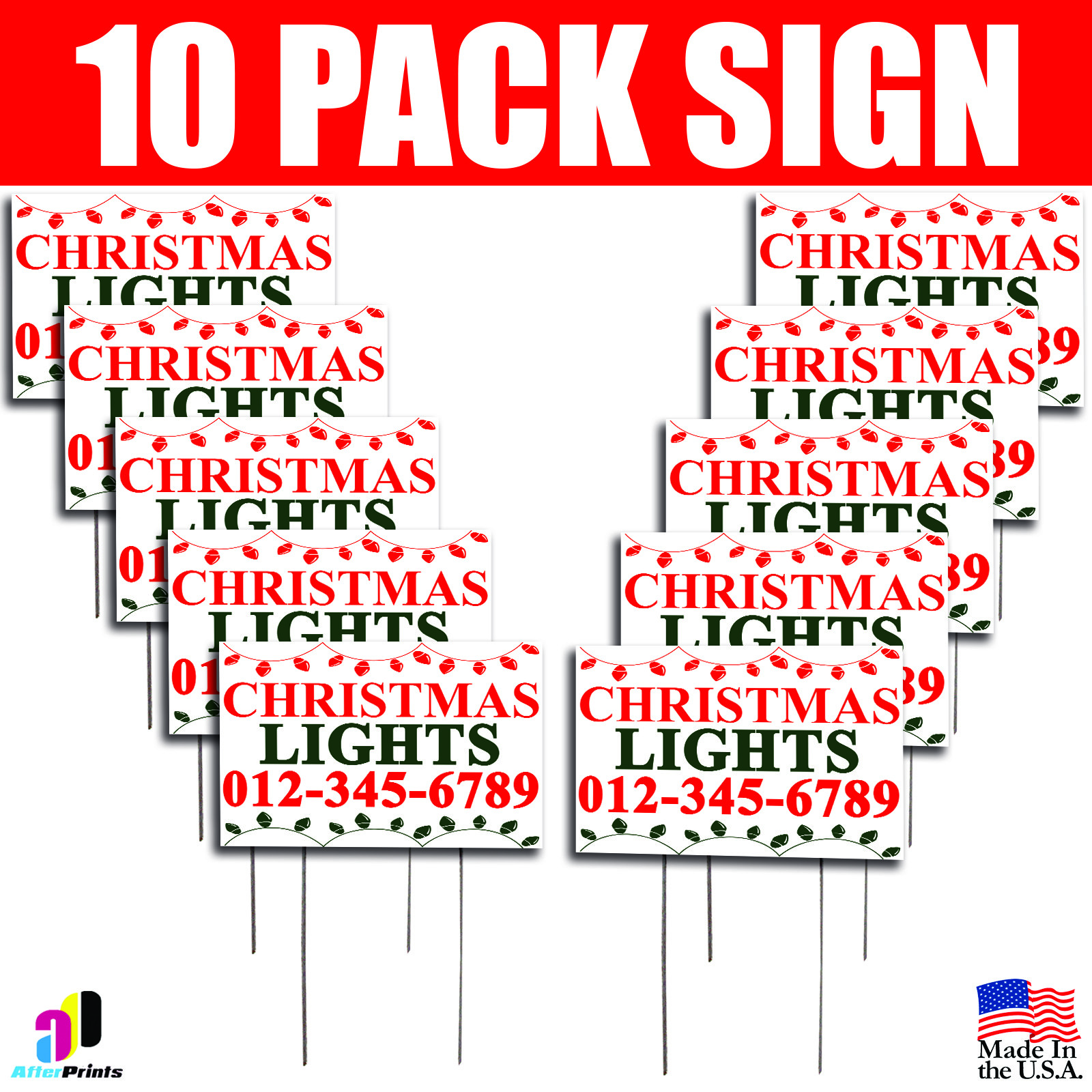 10X Christmas Lights Yard Bandit Signs Phone Number Decorations Illumination