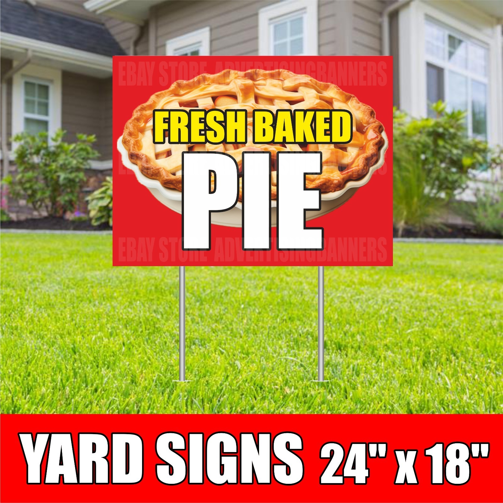 FRESH BAKED PIE Yard Sign with H-Stakes Carnival Fair Food Homemade Bakery