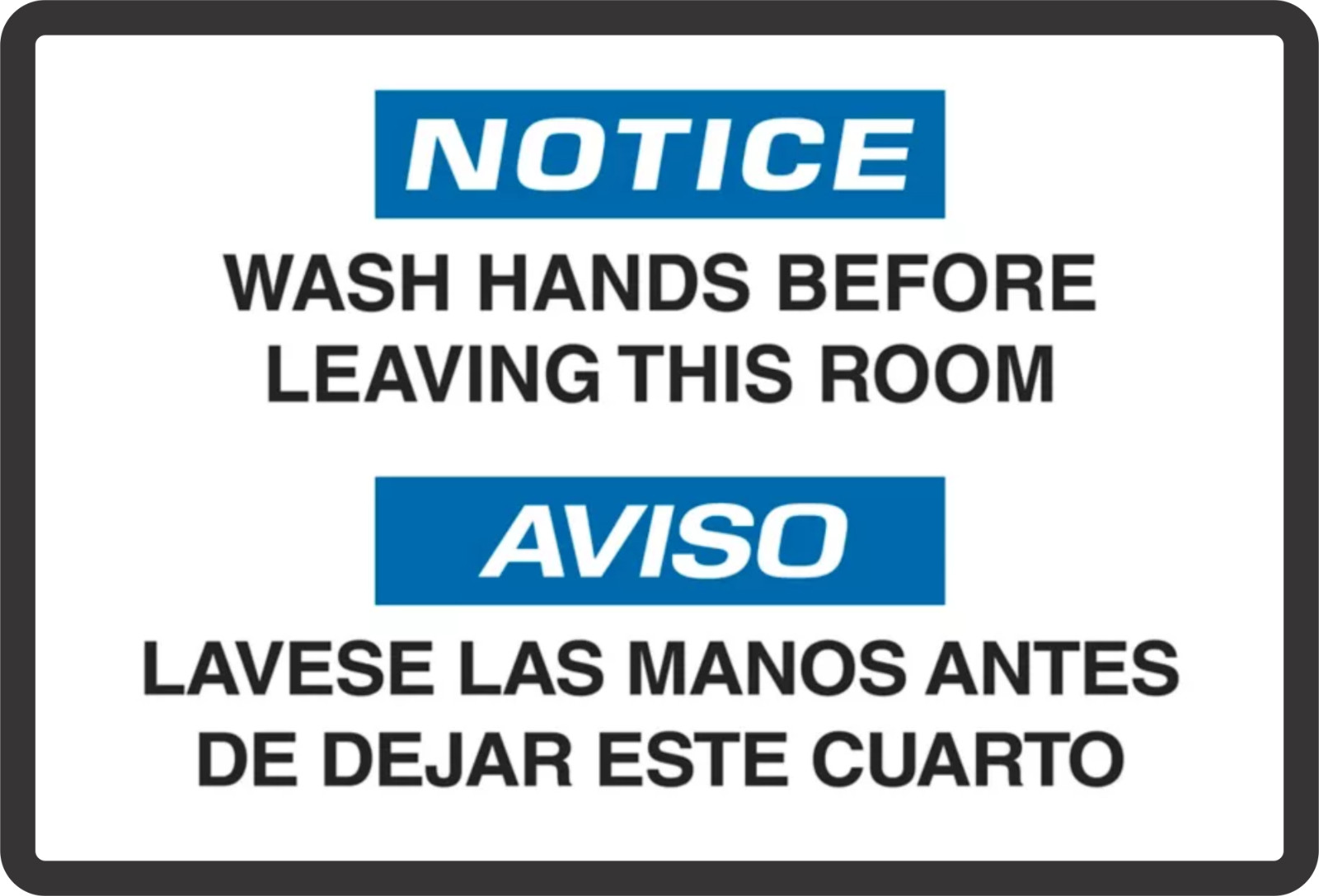Wash Hands Before Leaving Bilingual Bathroom Sign 8″ x 12″ or 12″ x 18″ Sizes